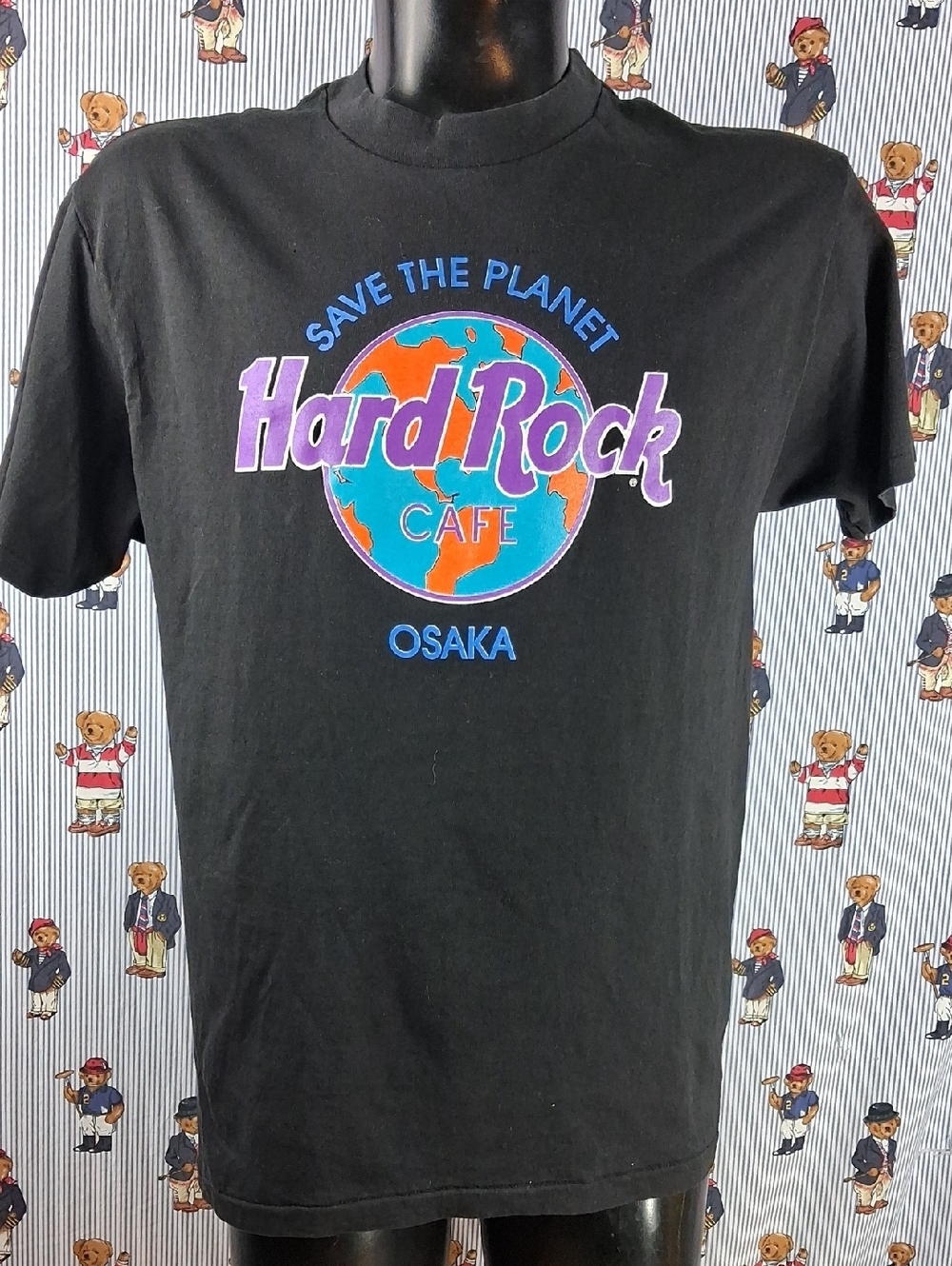 Vintage Hard Cafe Osaka Japan Classic Globe Graphic Print Lg Black T-shirt
